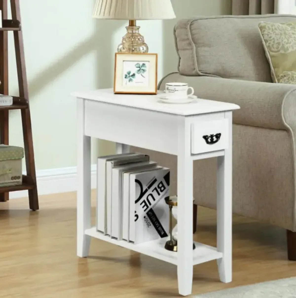 2 Tier End Bedside Sofa Side Table Narrow Nightstand