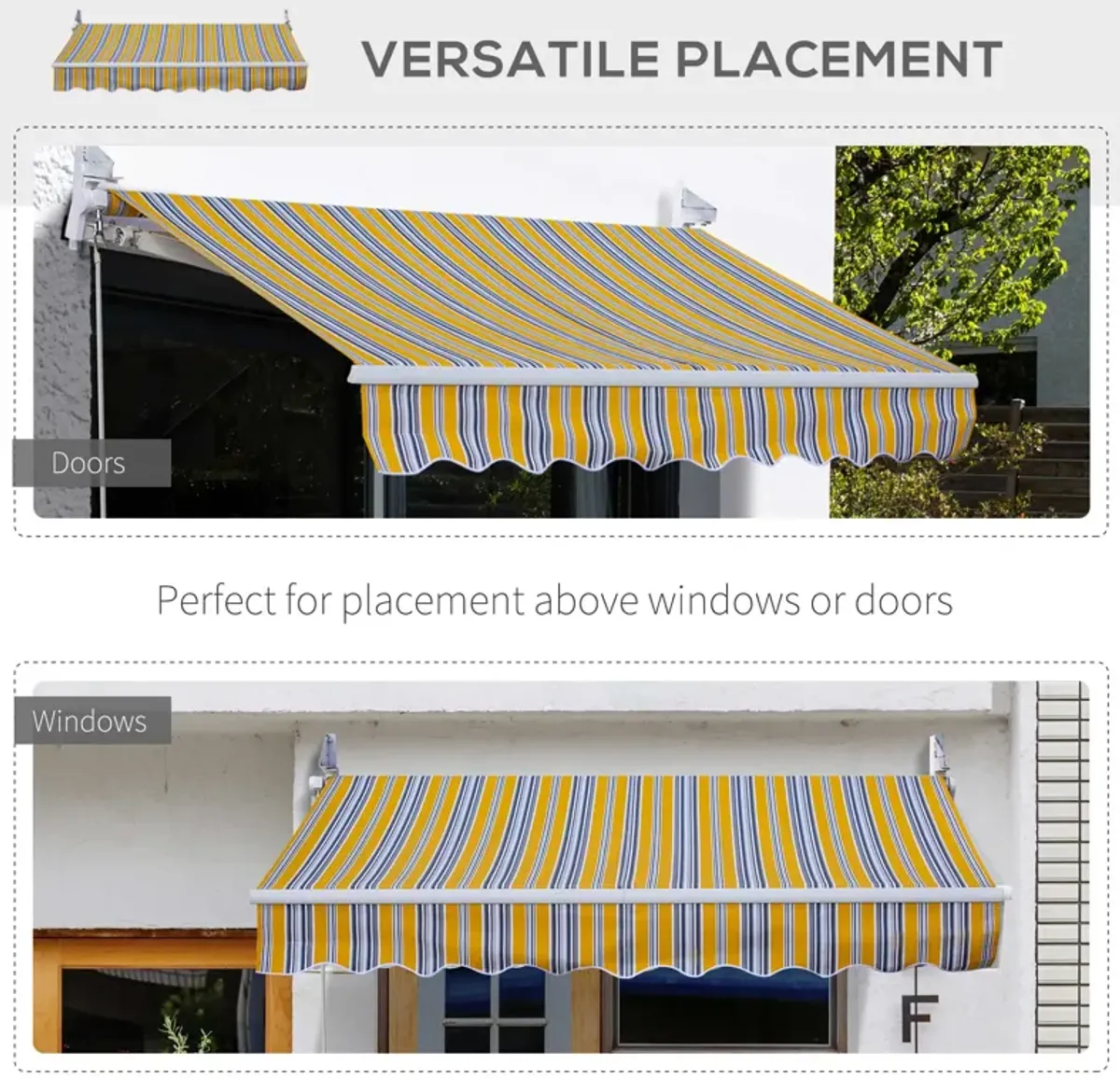 Outsunny 8' x 7' Patio Retractable Awning/Manual Exterior Sun Shade Deck Window Cover, Mixed