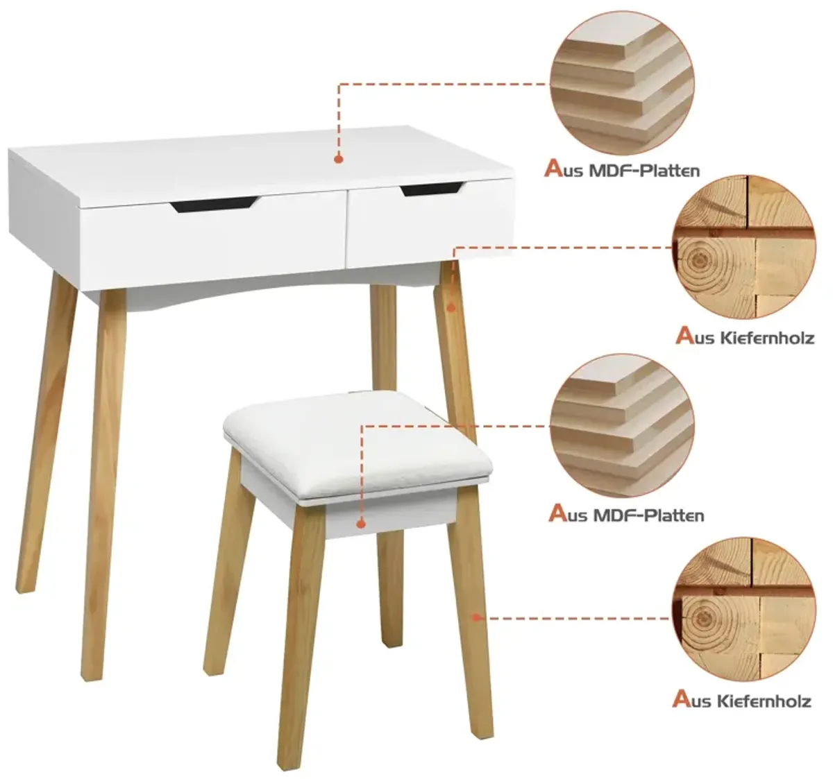 Wooden Vanity Table with Flip Top Mirror and Cushioned Stool