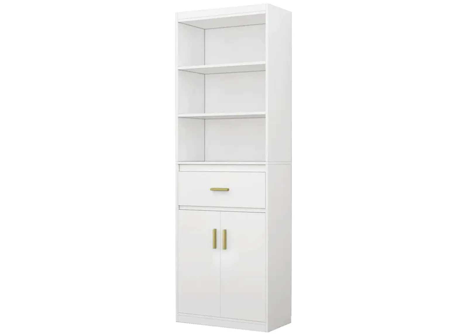 70.8 in. H 2-Door White Wood Storage Accent Cabinet Display Cabinet with Drawer and 3 Tier Open Shelves