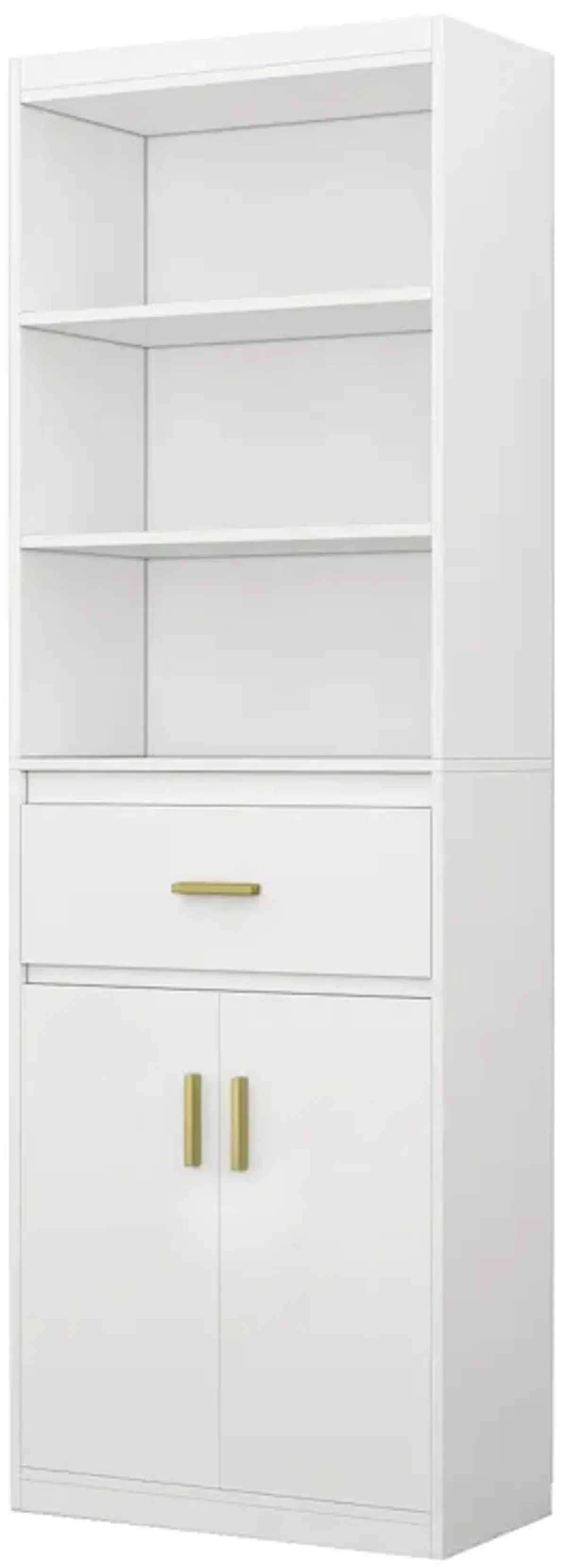 70.8 in. H 2-Door White Wood Storage Accent Cabinet Display Cabinet with Drawer and 3 Tier Open Shelves