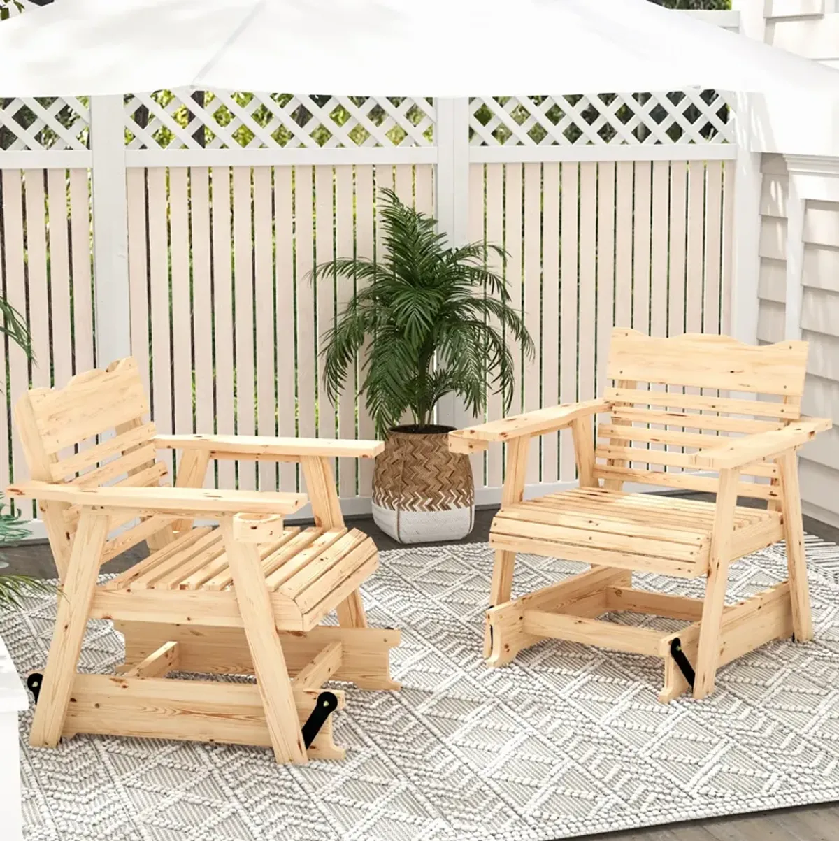 Outdoor Wood Rocking Chair with High Back and Widened Armrests