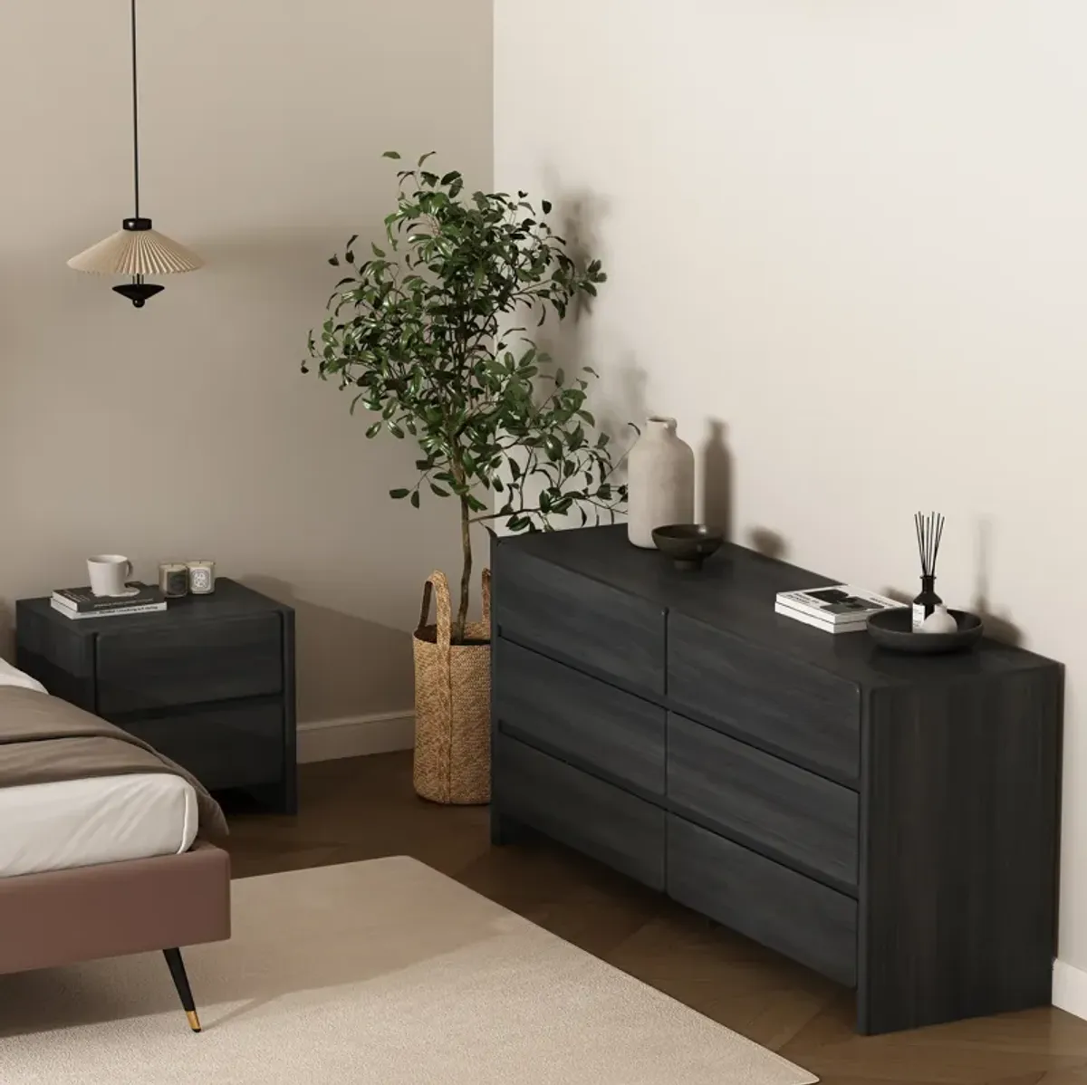 Linda Grey 2-Piece Double Wide Dresser and Nightstand