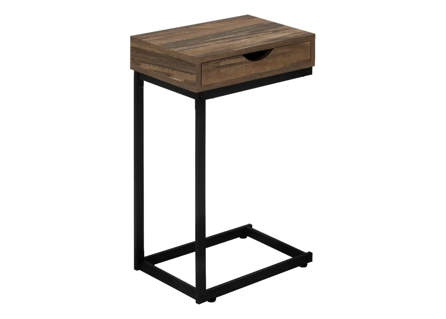 Monarch Specialties I 3602 Accent Table, C-shaped, End, Side, Snack, Storage Drawer, Living Room, Bedroom, Metal, Laminate, Brown, Black, Contemporary, Modern