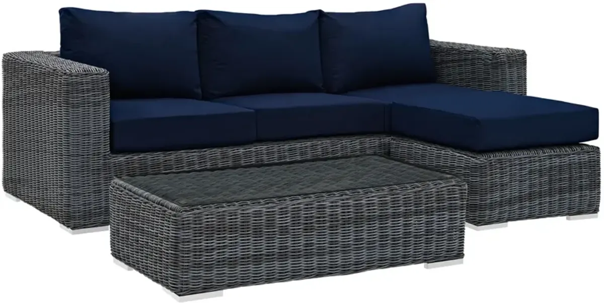 Summon 3 Piece Outdoor Patio Sunbrella Sectional Set - Canvas Navy