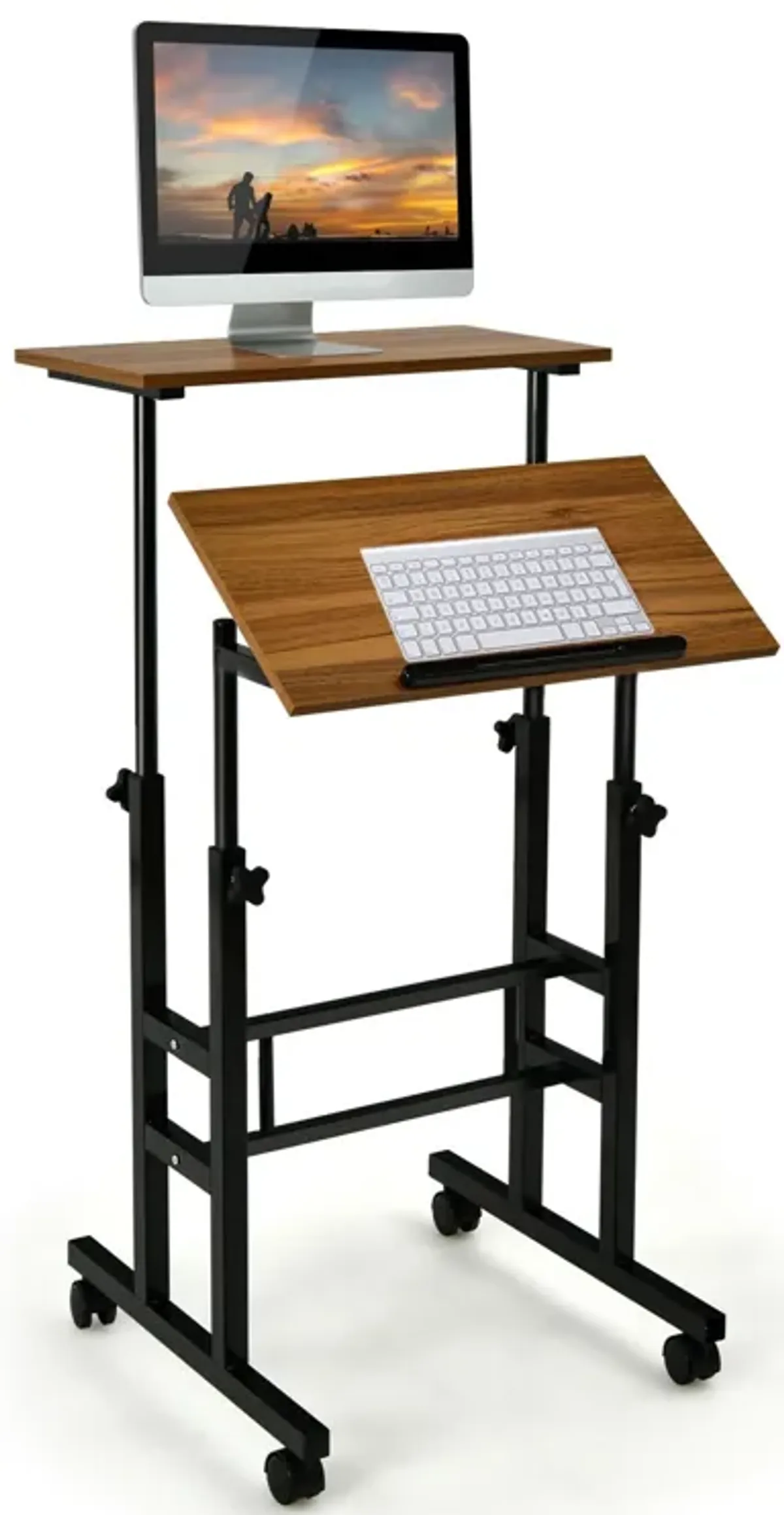 Height Adjustable Mobile Standing Desk with Rolling Wheels for Office and Home