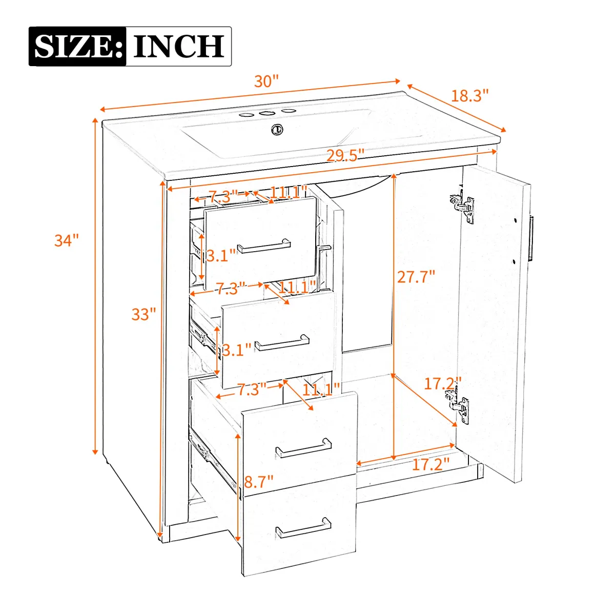 Gewnee 30" Bathroom Vanity , Modern Bathroom Cabinet with Sink, Black