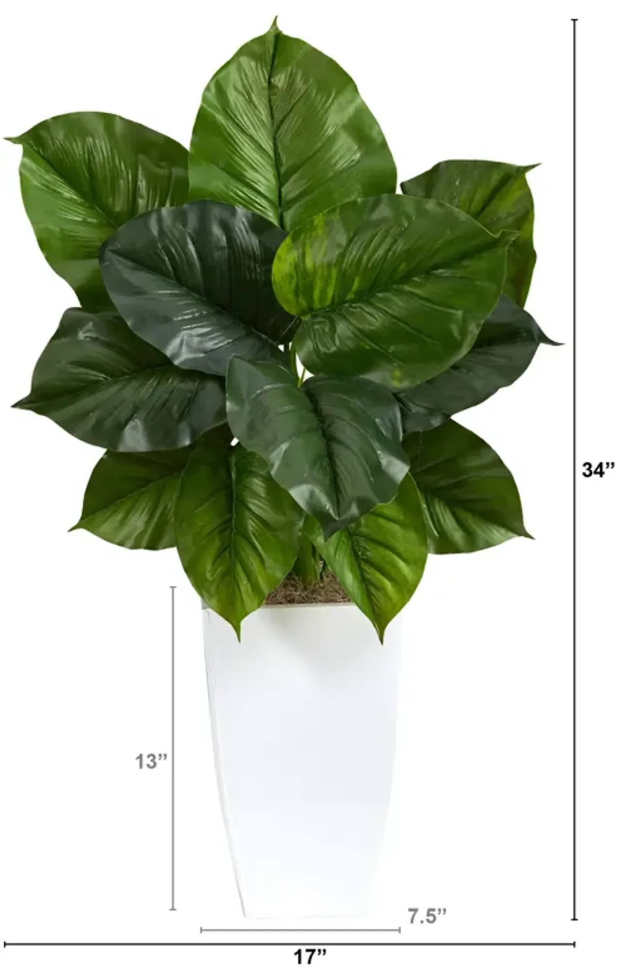 Hivvago 34" Large Philodendron Leaf Artificial Plant in White Metal Planter