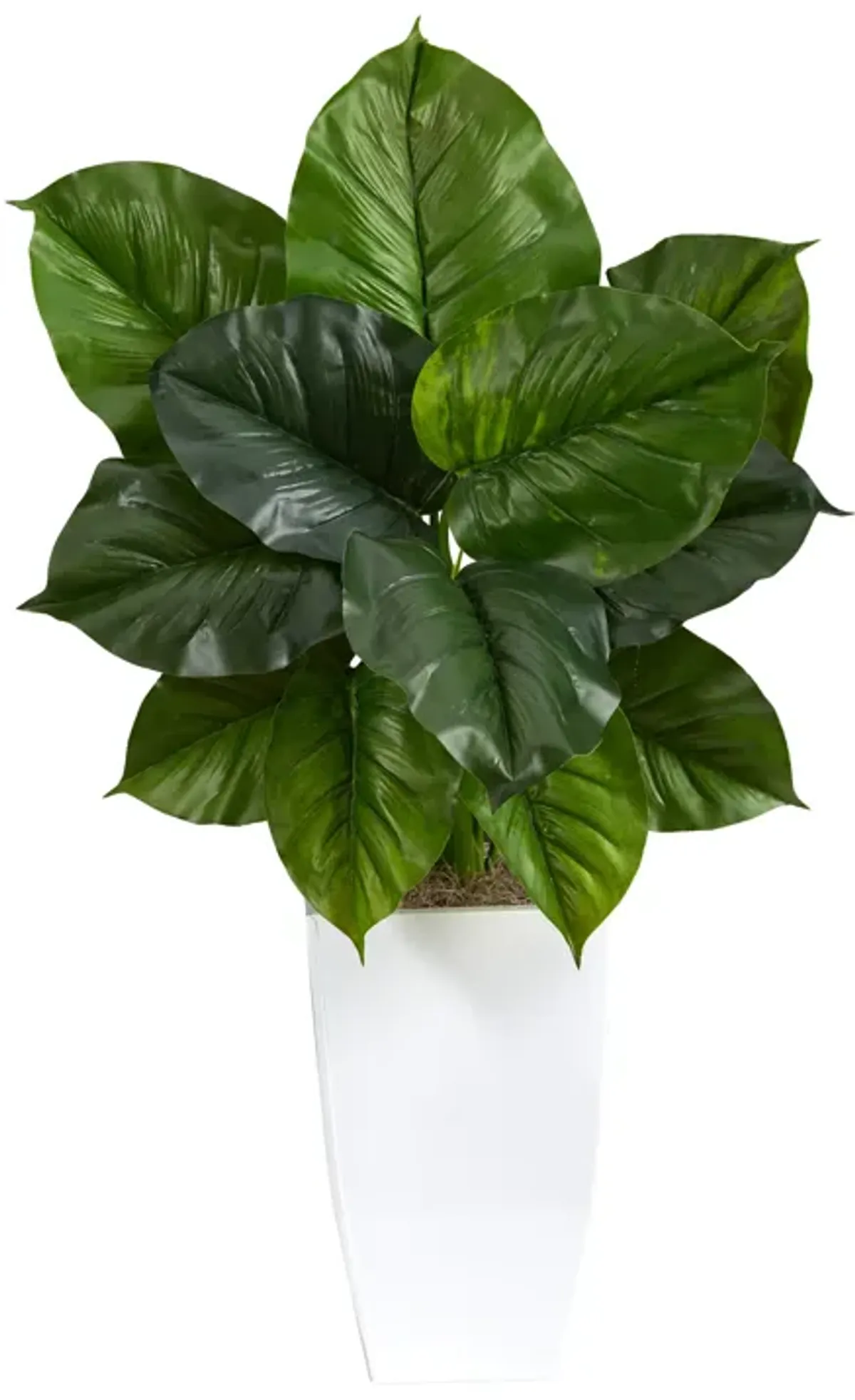 Hivvago 34" Large Philodendron Leaf Artificial Plant in White Metal Planter