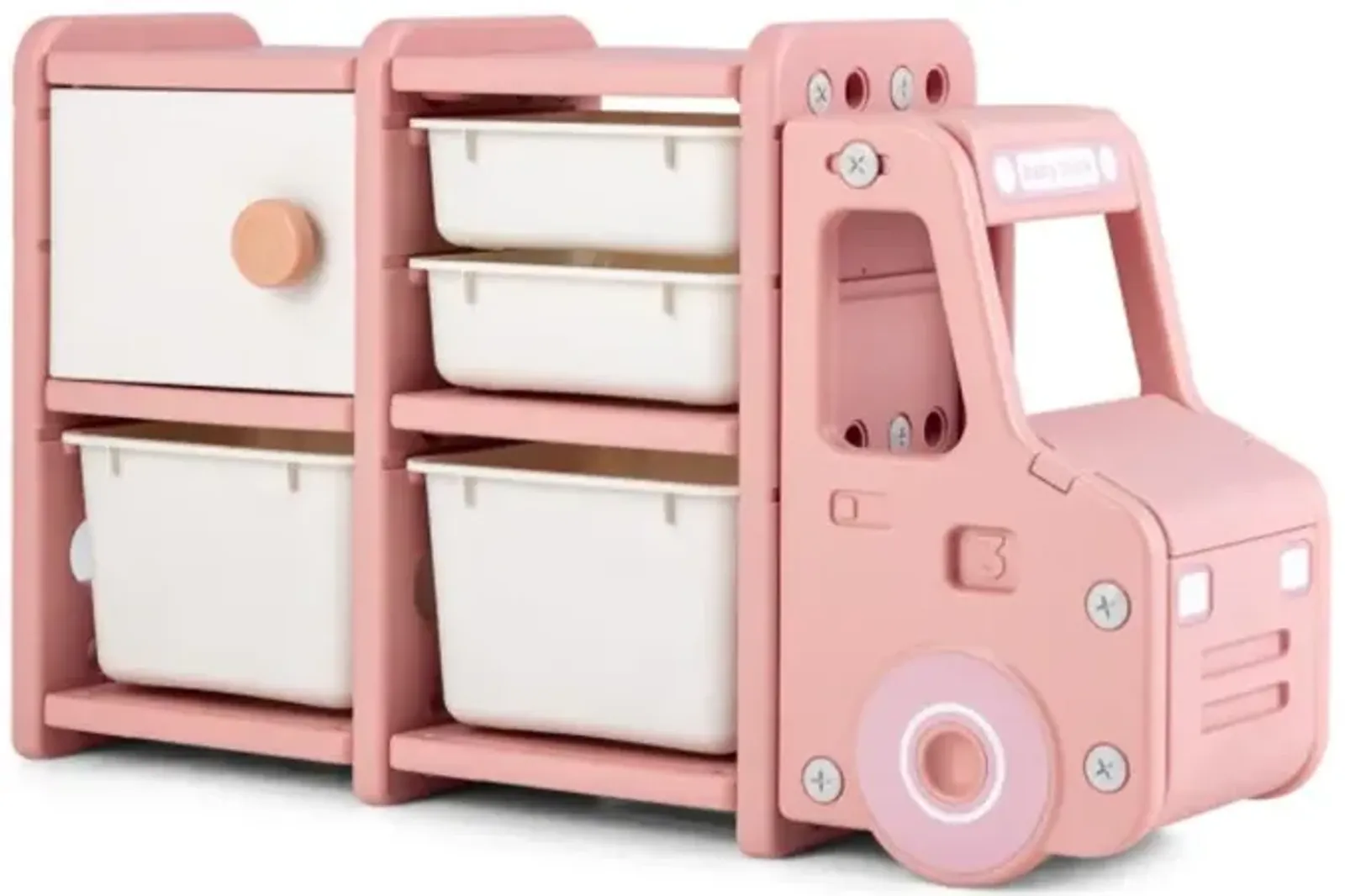 Hivvago Toddler Truck Storage Organizer with Plastic Bins-Pink