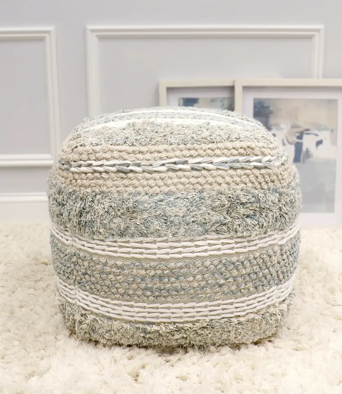 Pasargad Home Grandcanyon Cotton Braided Pouf, Beige