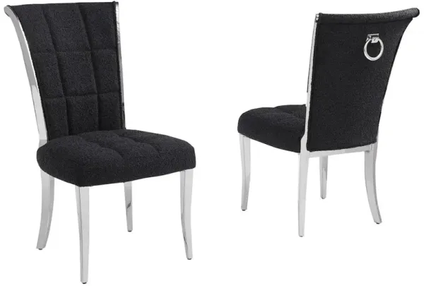 Best Quality Furniture Black Boucle Side Chairs With Silver Base (Set Of 2)