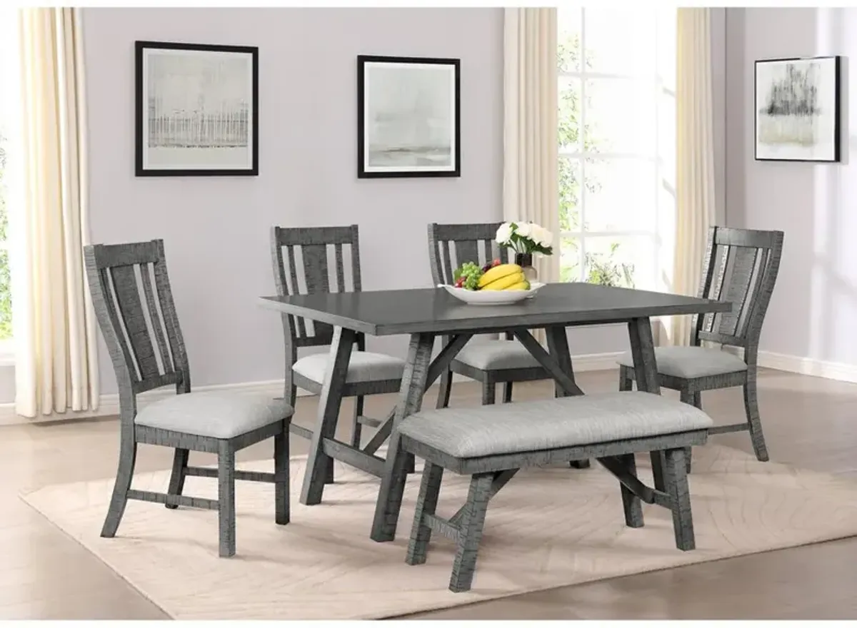6 piece dining set, modern farmhouse design in rustic grey