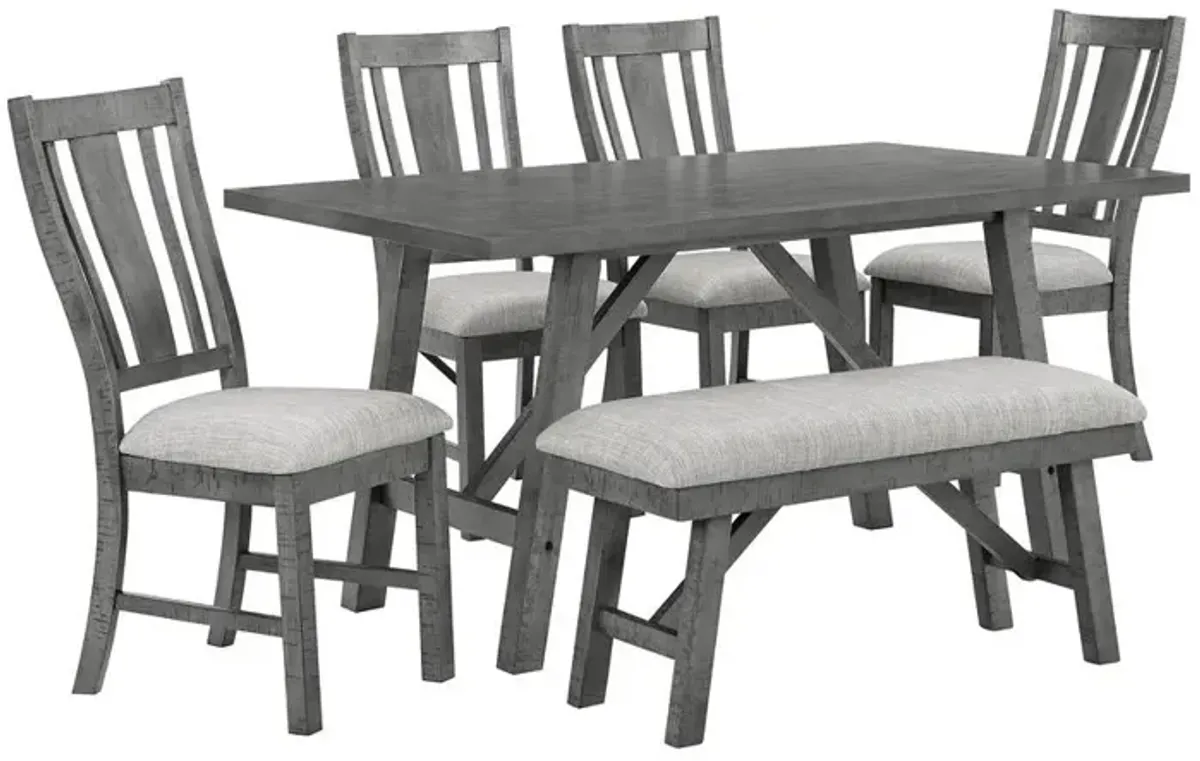 6 piece dining set, modern farmhouse design in rustic grey