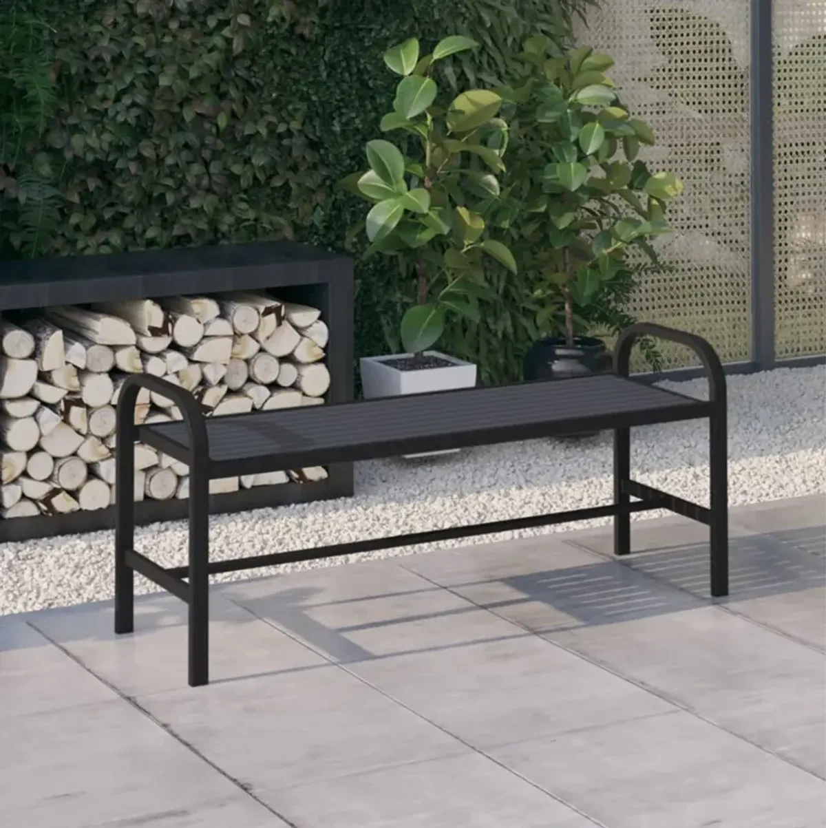 vidaXL Durable Patio Bench - Weather-Resistant & eco-Friendly Made of Steel and WPC, in Black', Suitable for Garden and Outdoor Use