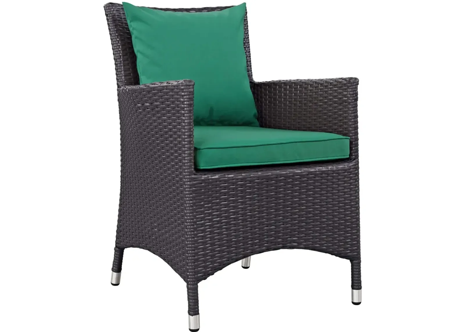 Modway Convene Wicker Rattan Outdoor Patio Dining Armchair with Cushion in Espresso Green