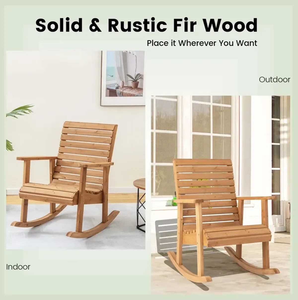 Outdoor Fir Wood Rocking Chair with High Backrest