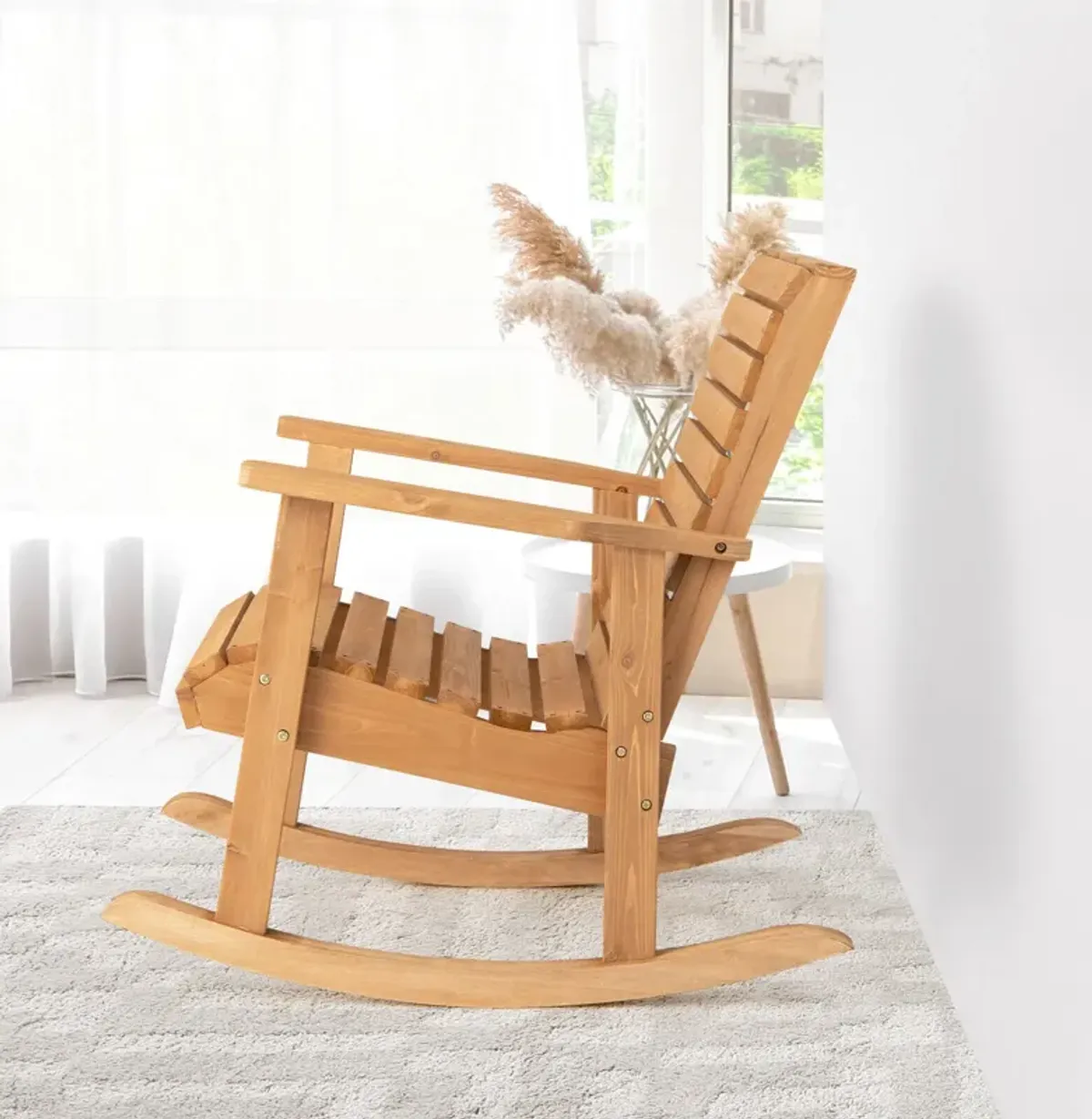 Outdoor Fir Wood Rocking Chair with High Backrest