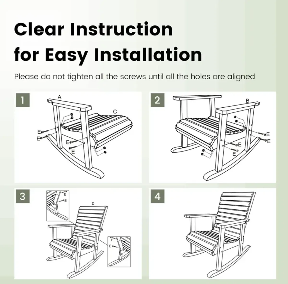 Outdoor Fir Wood Rocking Chair with High Backrest