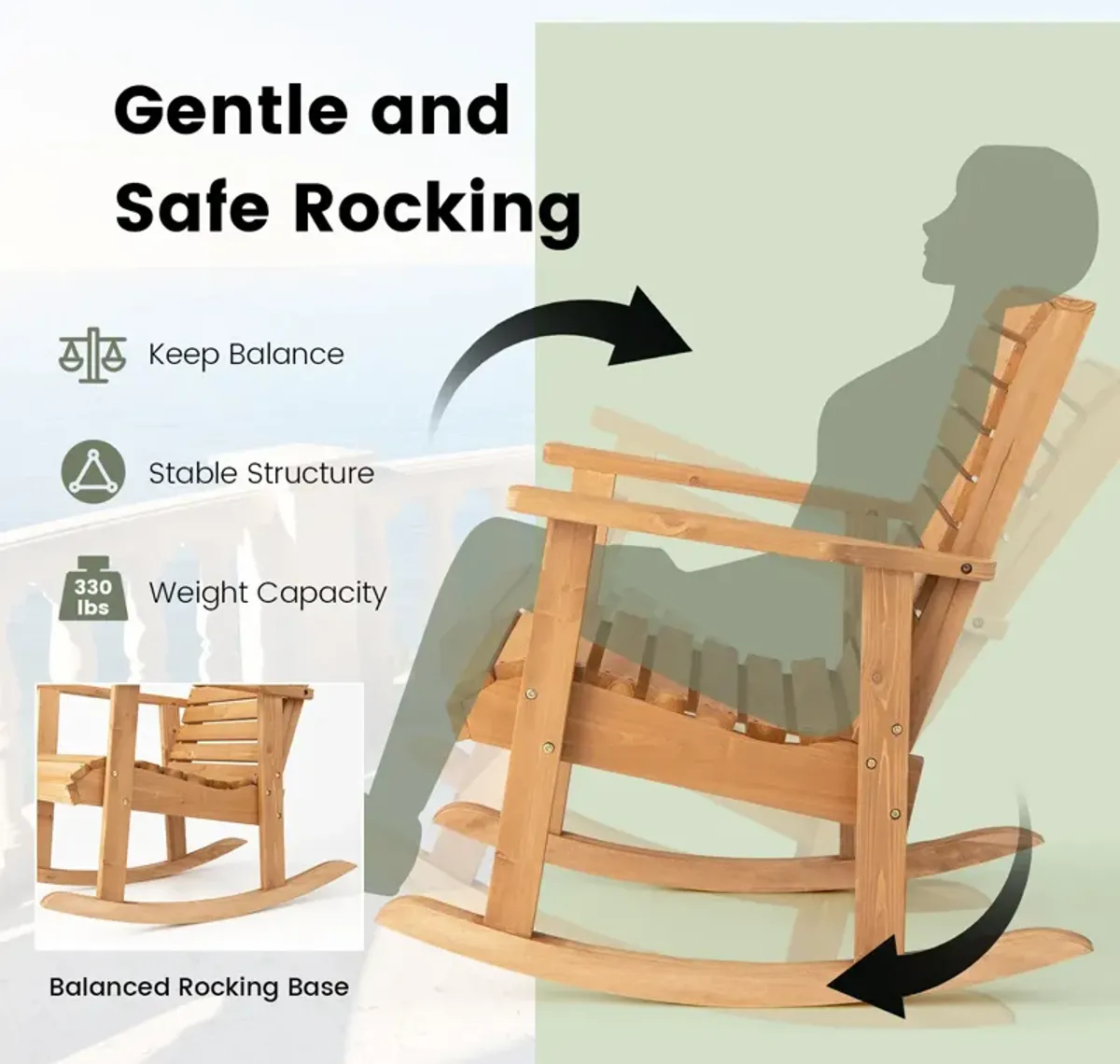 Outdoor Fir Wood Rocking Chair with High Backrest