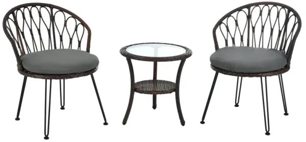 Mondawe 2 Pieces Outdoor Table And Chair Set,W/ Rattan Chairs And Round Glass Table Patio Garden Set