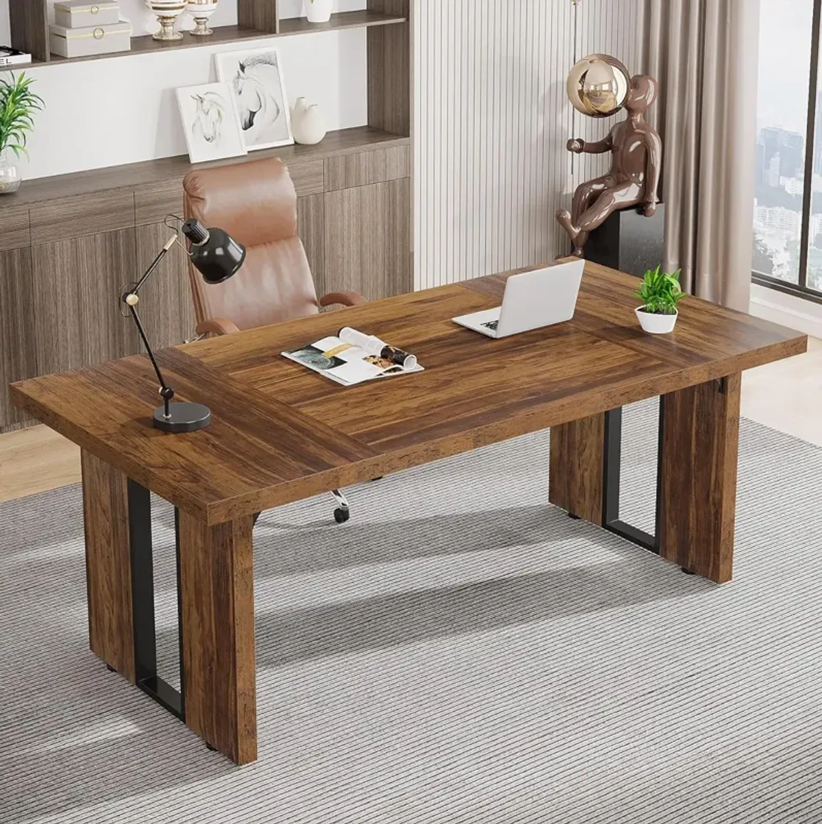 70.9" Executive Desk, Large Office Computer Desk, Simple Laptop Desk Study Writing Table Workstation for Home Office