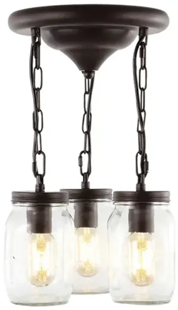 Gaines 3-Light Farmhouse Industrial Iron Mason Jar LED Semi Flush Mount