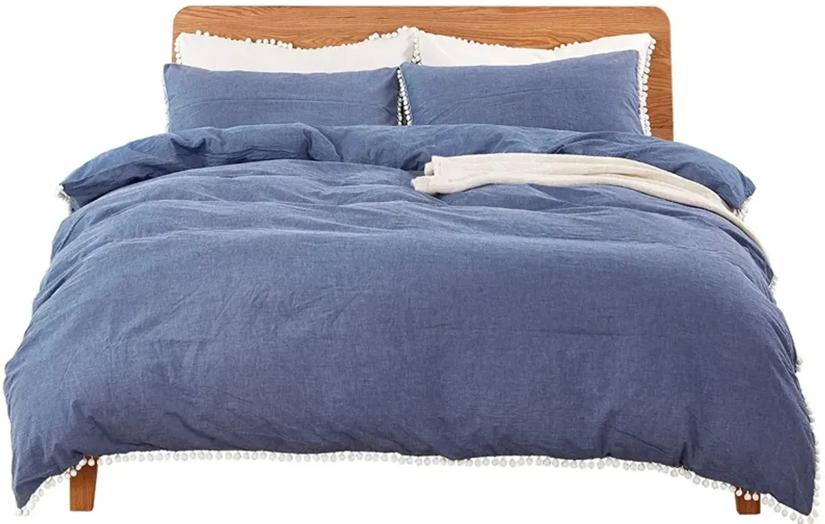 MarCielo 3 Piece Cotton Duvet Cover Set Pompom