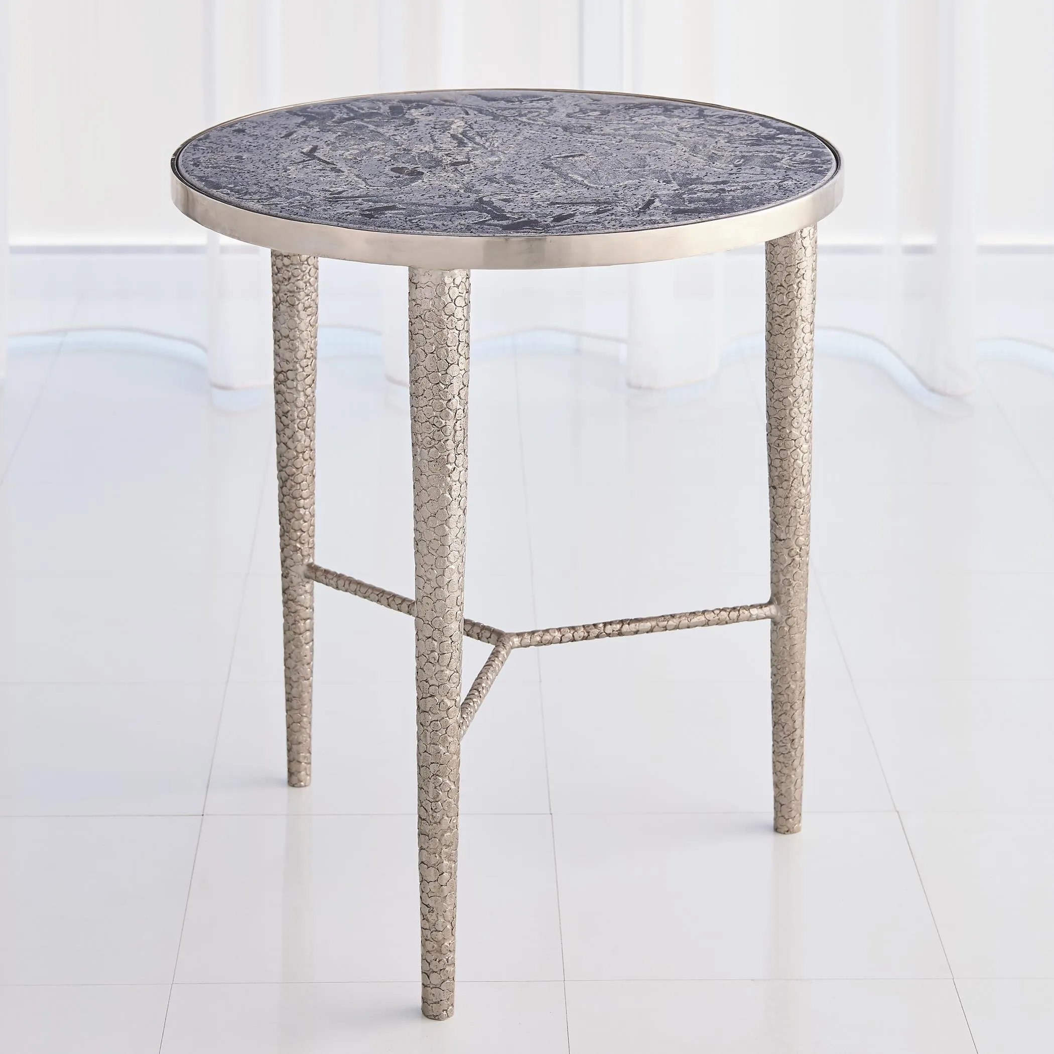 Hammered End Table- Silver