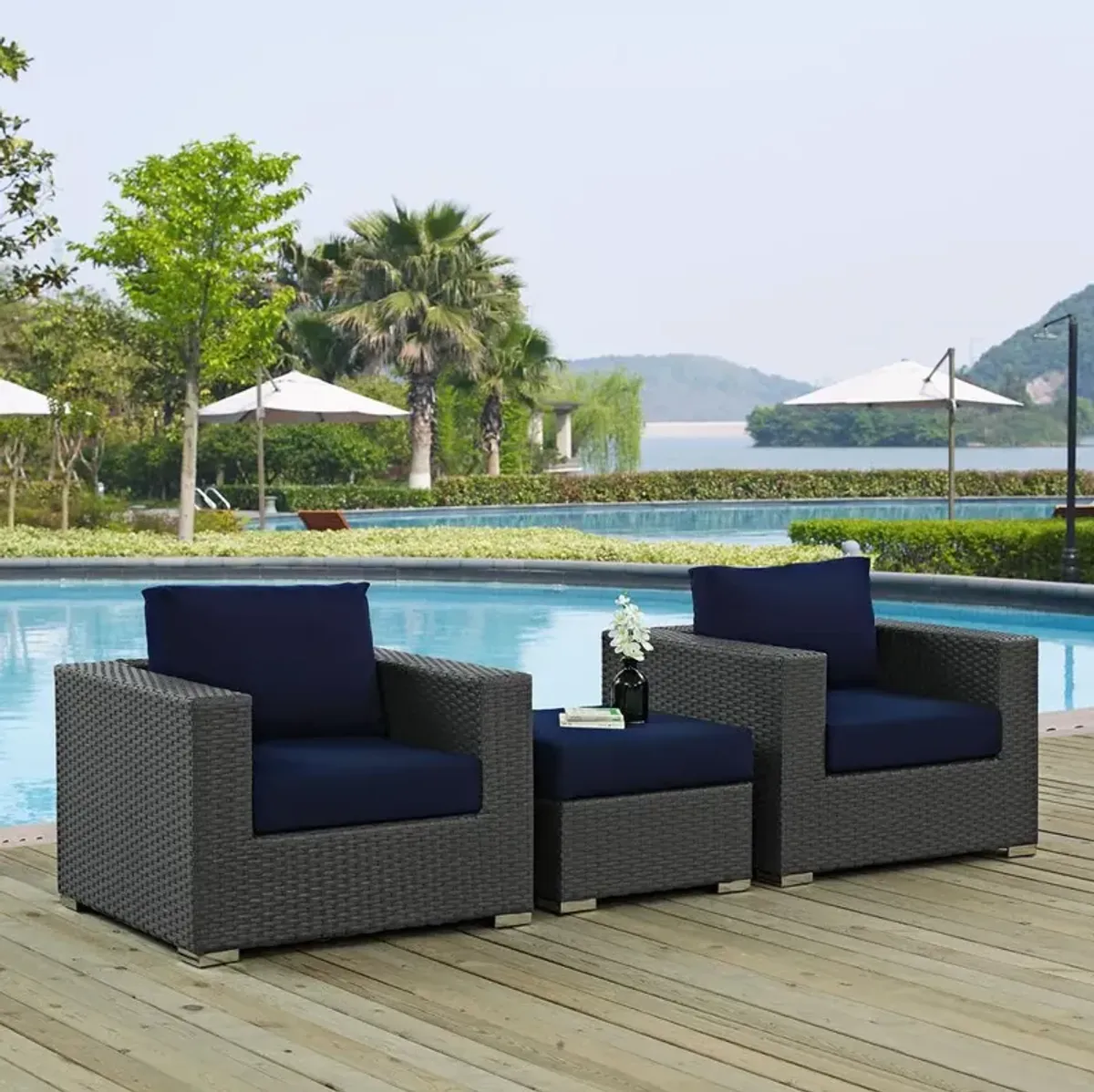 Modway Sojourn 3 Piece Outdoor Patio Sunbrella Sectional Set