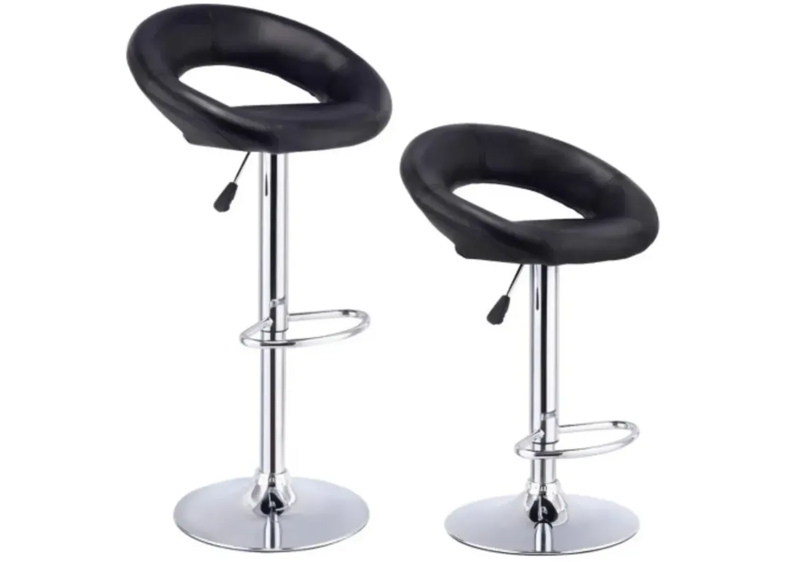 Set of 2 Adjustable Swivel PU Bar Stools-Black