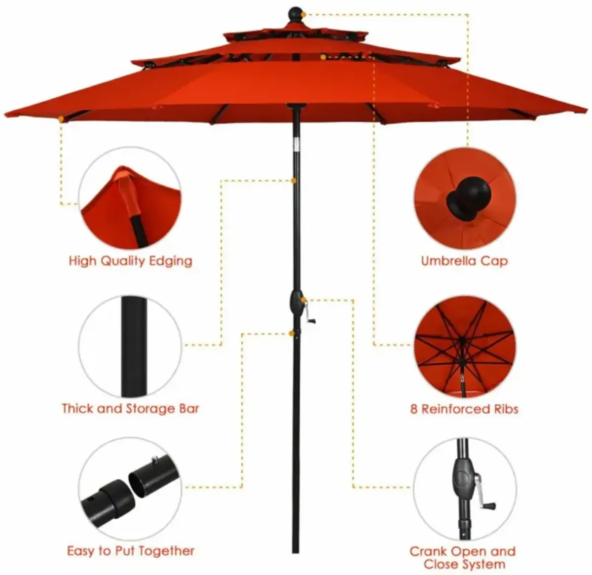 Hivvago 10 Feet 3 Tier Outdoor Patio Umbrella with Double Vented