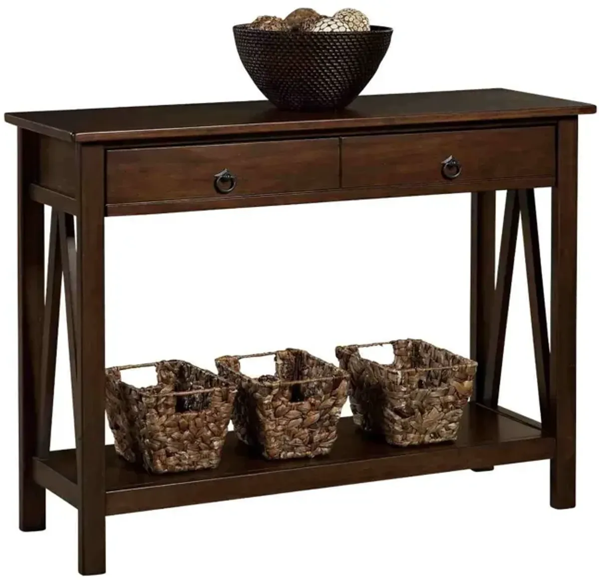 Hivvago 2-Drawer Console Sofa Table Living Room Storage Shelf in Tobacco Brown