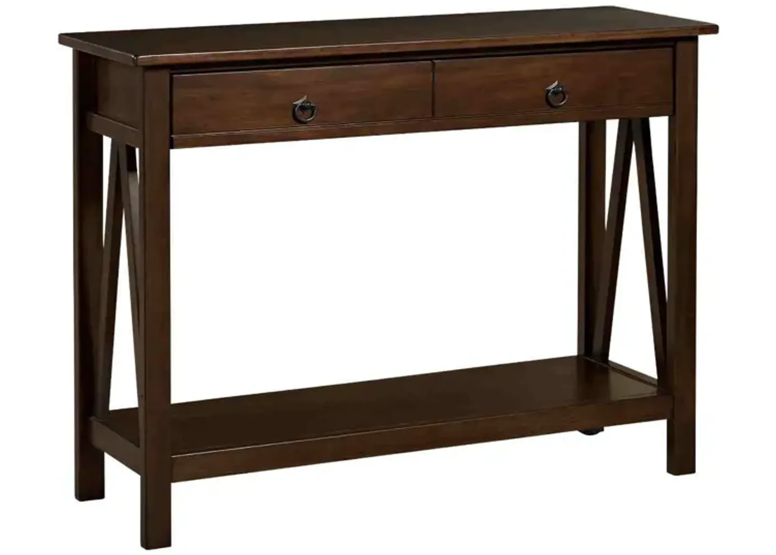 Hivvago 2-Drawer Console Sofa Table Living Room Storage Shelf in Tobacco Brown