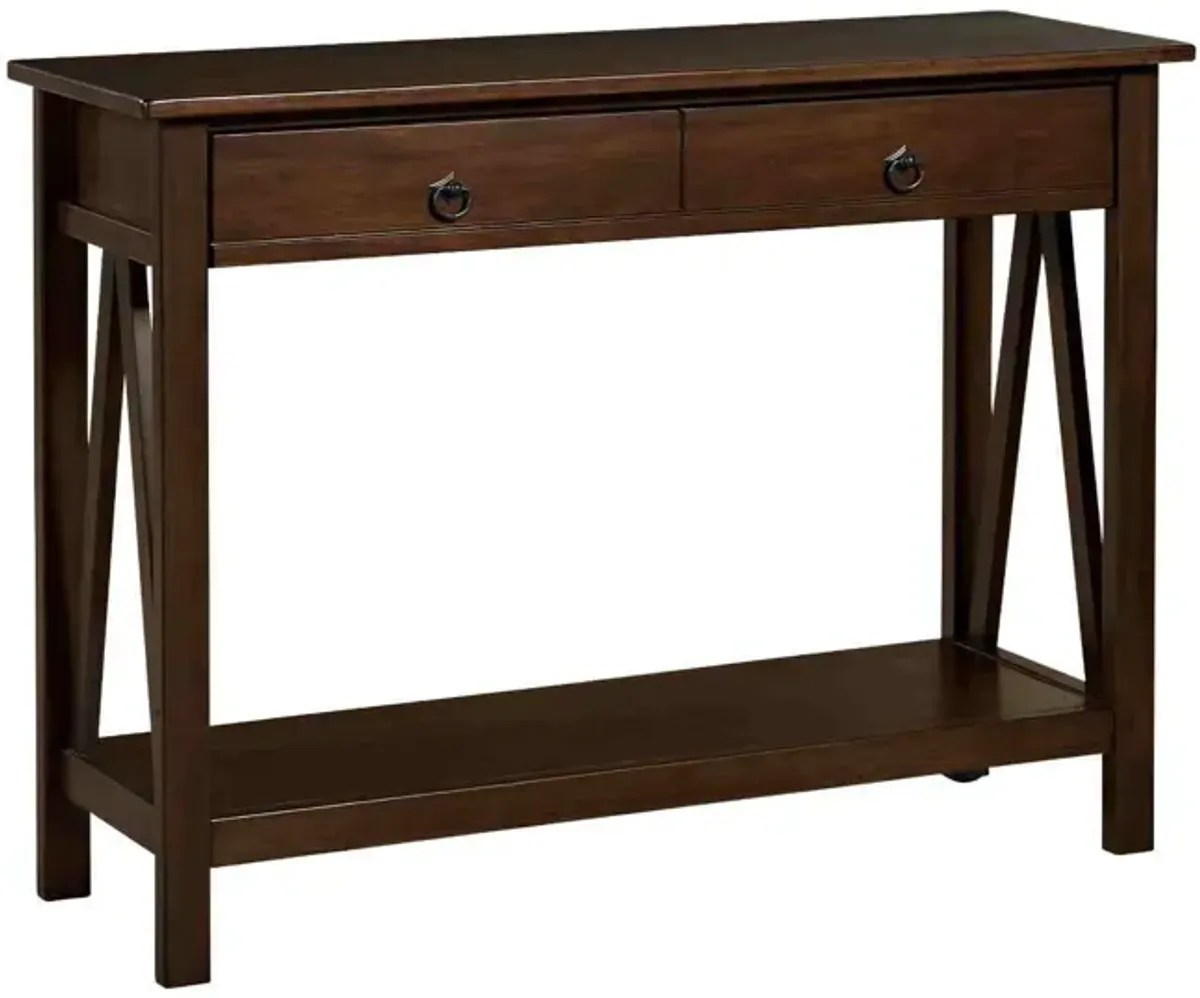 Hivvago 2-Drawer Console Sofa Table Living Room Storage Shelf in Tobacco Brown