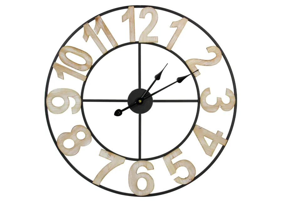 24" Metal Framed Battery Operated Round Wall Clock with Block Numbers