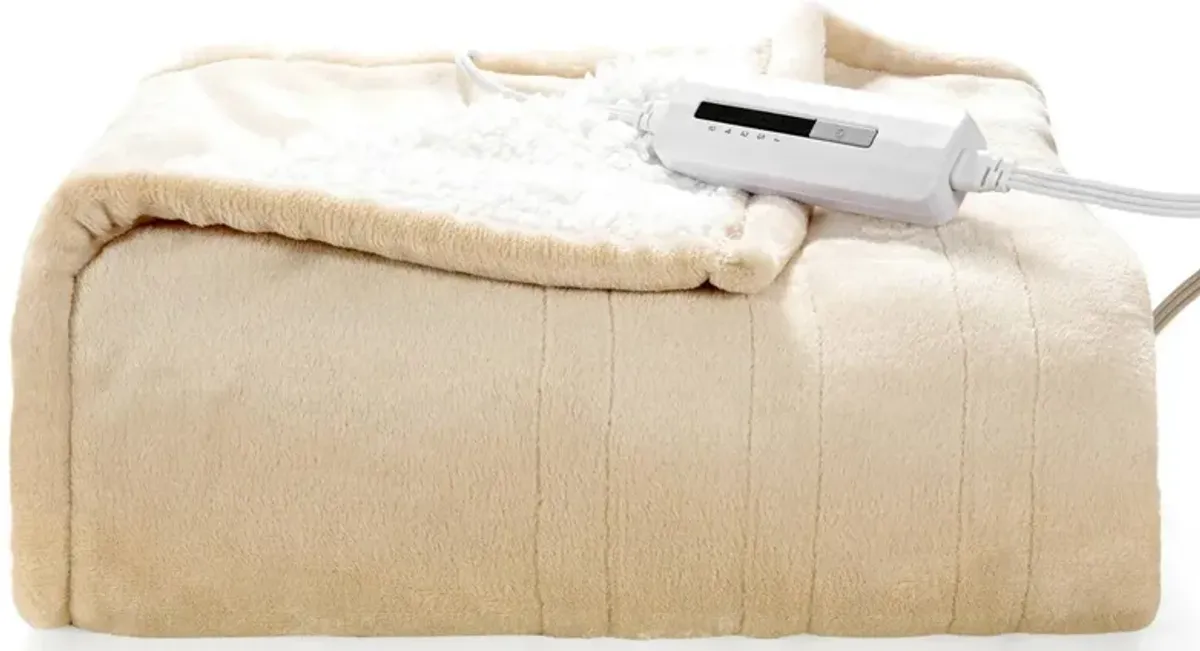 Hivvago Heated Electric Sherpa Throw Blanket in Beige/White