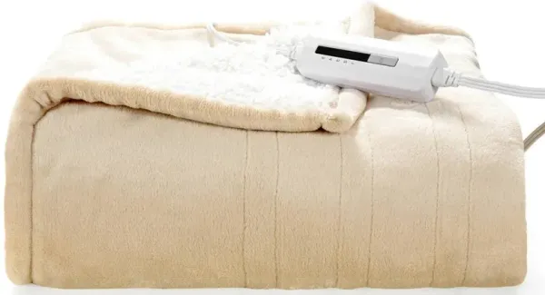 Hivvago Heated Electric Sherpa Throw Blanket in Beige/White