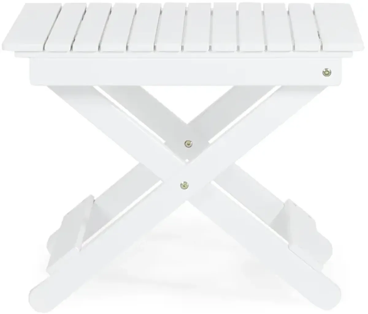 Kyre Outdoor Side Table, Foldable Slatted 23 Inch, White Acacia Wood - Benzara