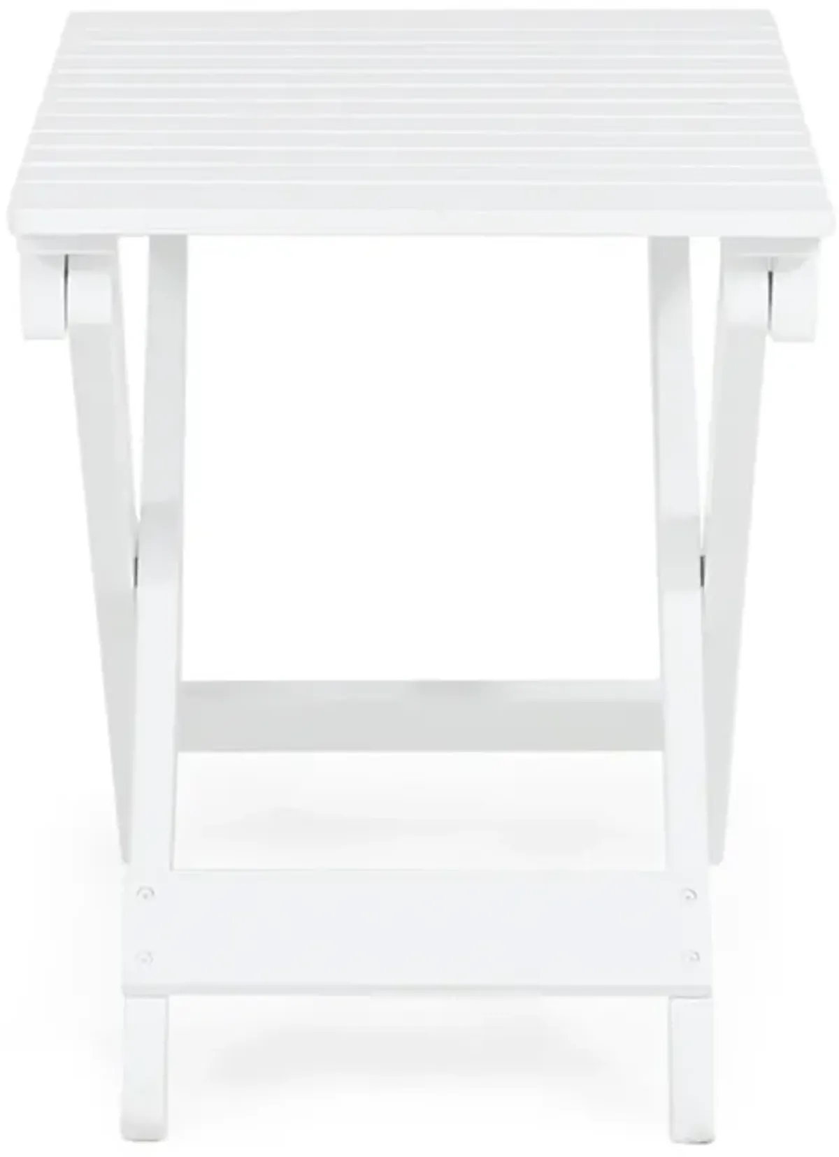 Kyre Outdoor Side Table, Foldable Slatted 23 Inch, White Acacia Wood - Benzara