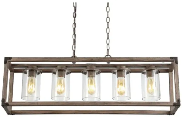 Zeniba 5-Light Linear Adjustable Iron/Seeded Glass Rustic Farmhouse LED Pendant