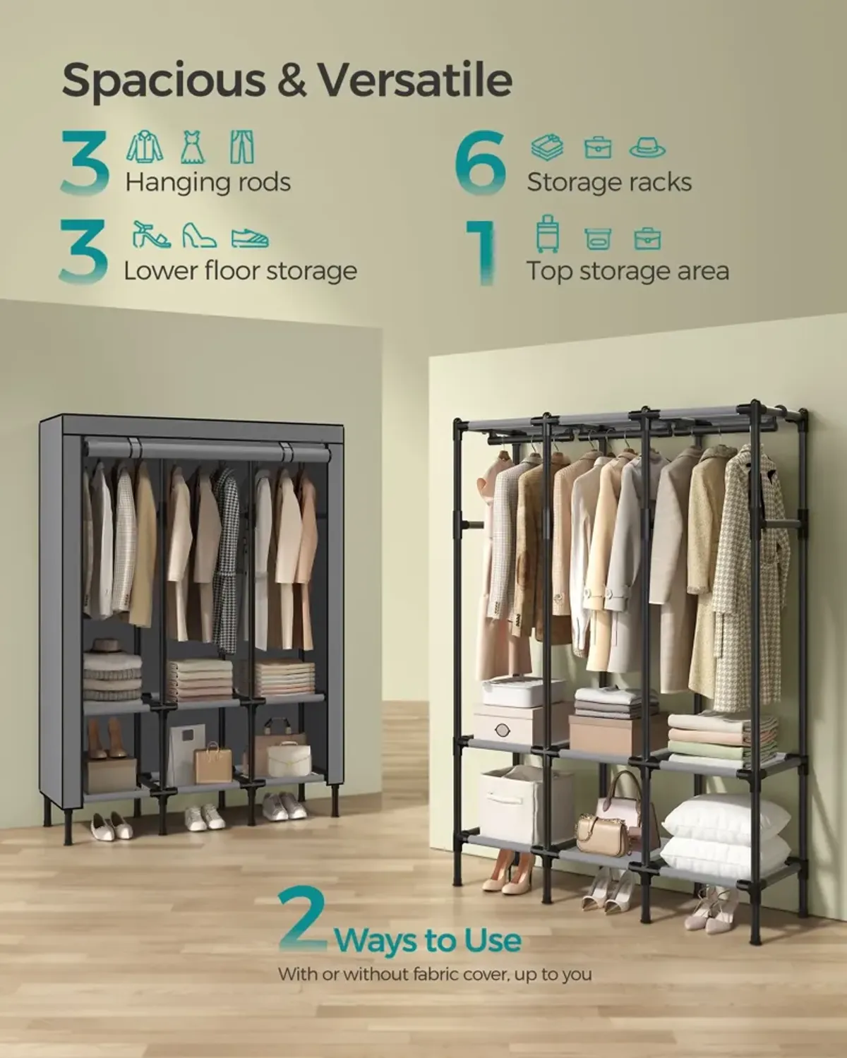 Wardrobe Closet with Hanging Rails for Efficient Clothing Organization