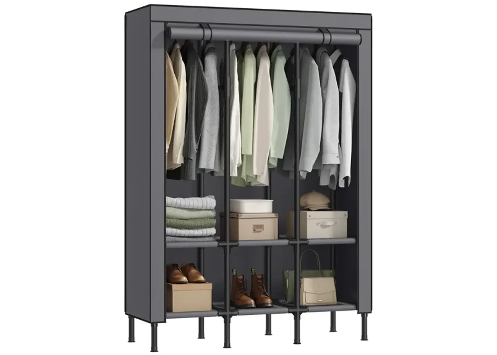 Wardrobe Closet with Hanging Rails for Efficient Clothing Organization