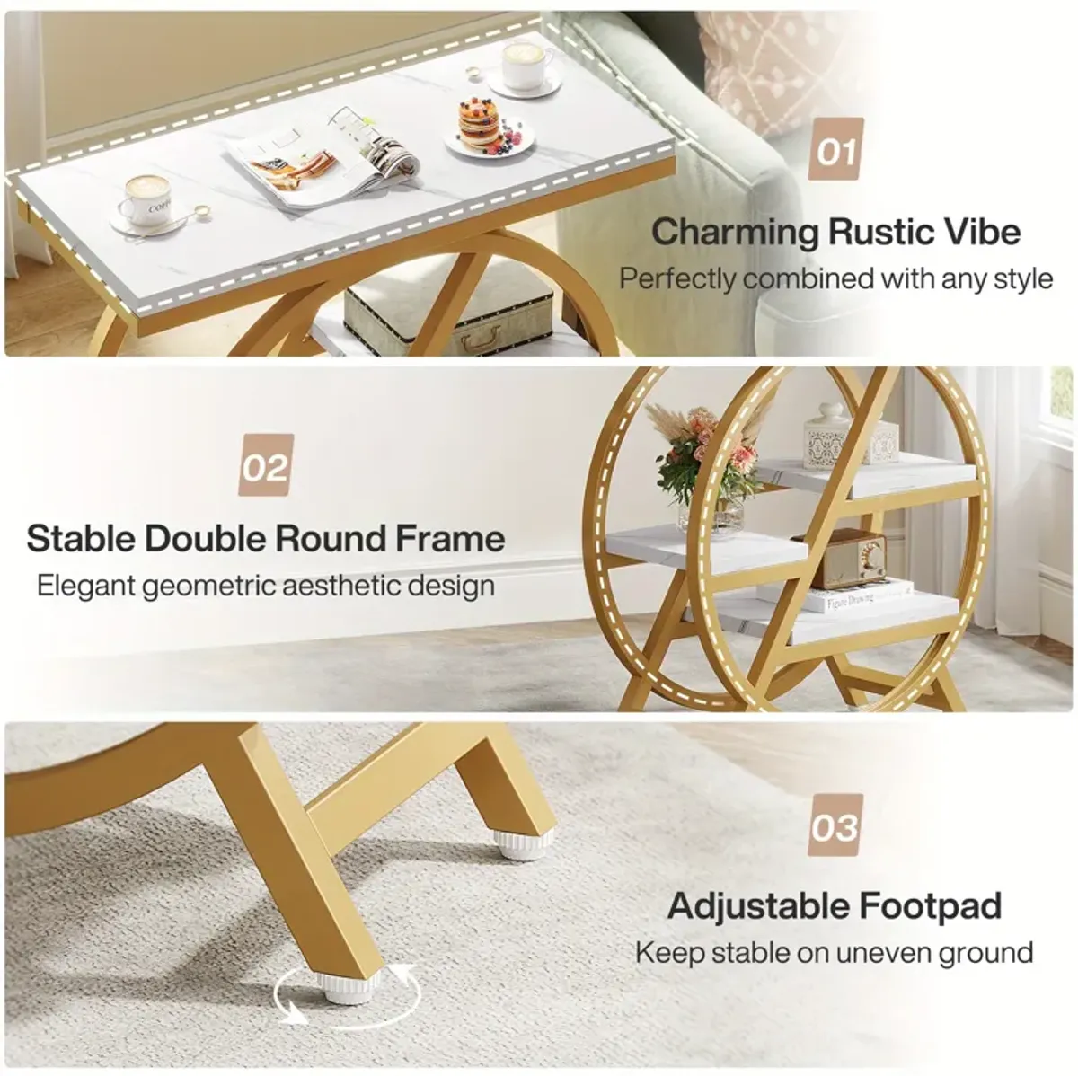 End Table, Narrow Side Table with 4-Tier Large Storage Space, Modern Bedside Table for Home Office, Bedroom, Living Room
