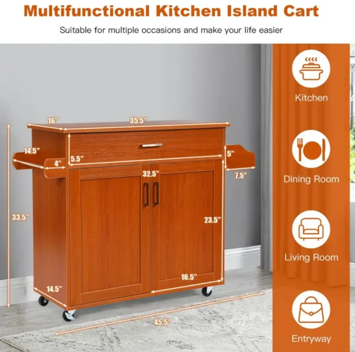 Hivvago Rolling Kitchen Island Cart with Towel and Spice Rack