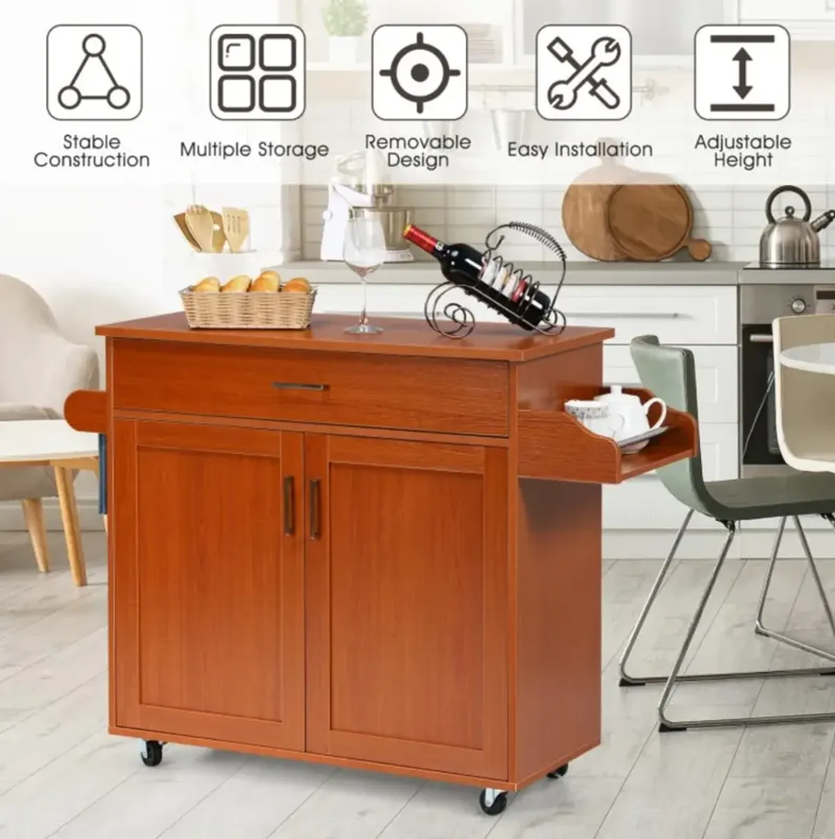 Hivvago Rolling Kitchen Island Cart with Towel and Spice Rack