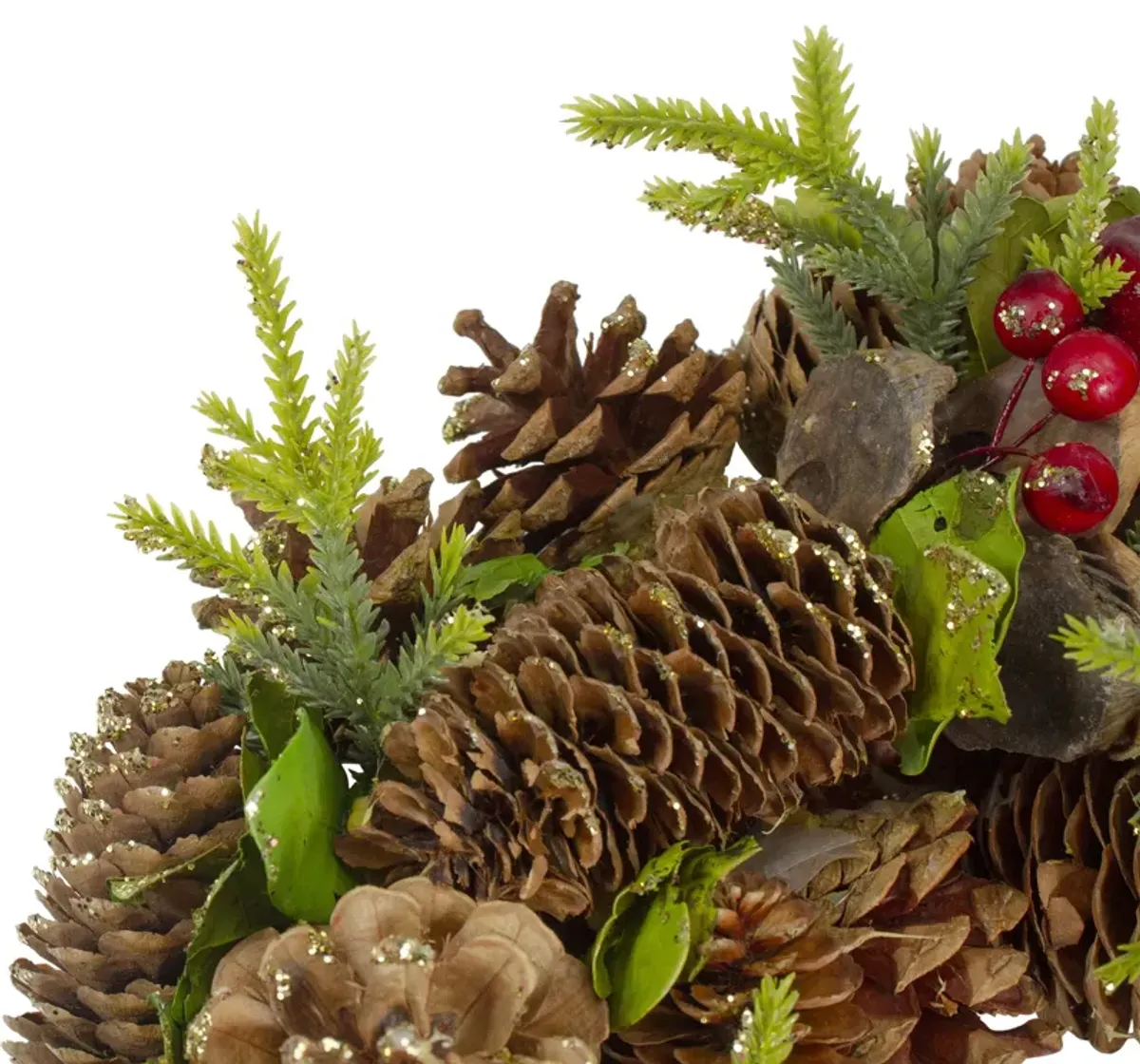 Green and Brown Pine Cone and Berry Christmas Wreath - 13" Unlit