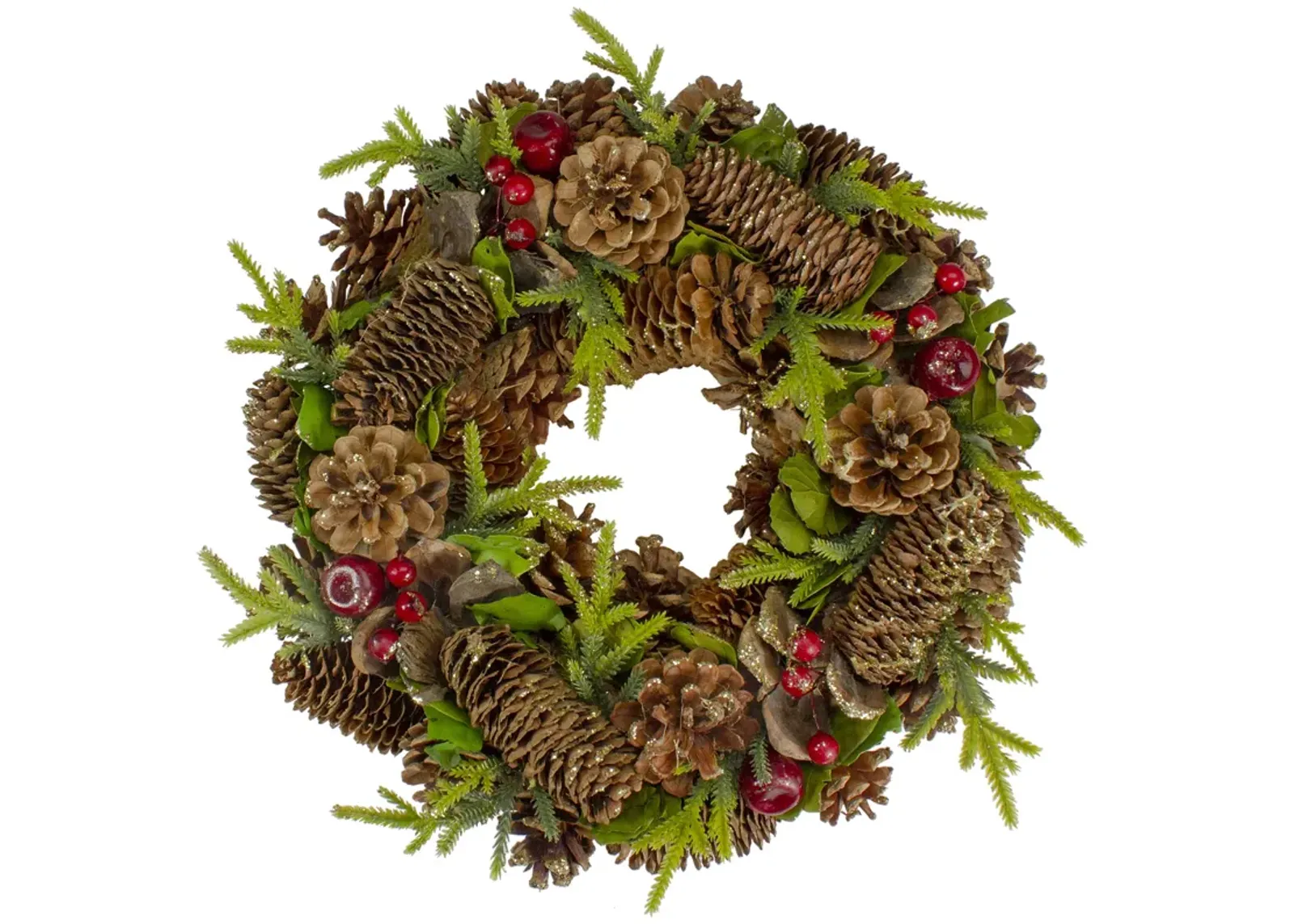 Green and Brown Pine Cone and Berry Christmas Wreath - 13" Unlit