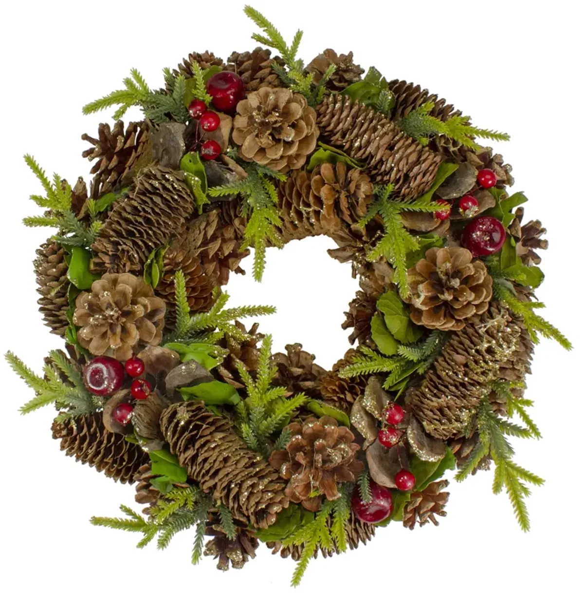 Green and Brown Pine Cone and Berry Christmas Wreath - 13" Unlit