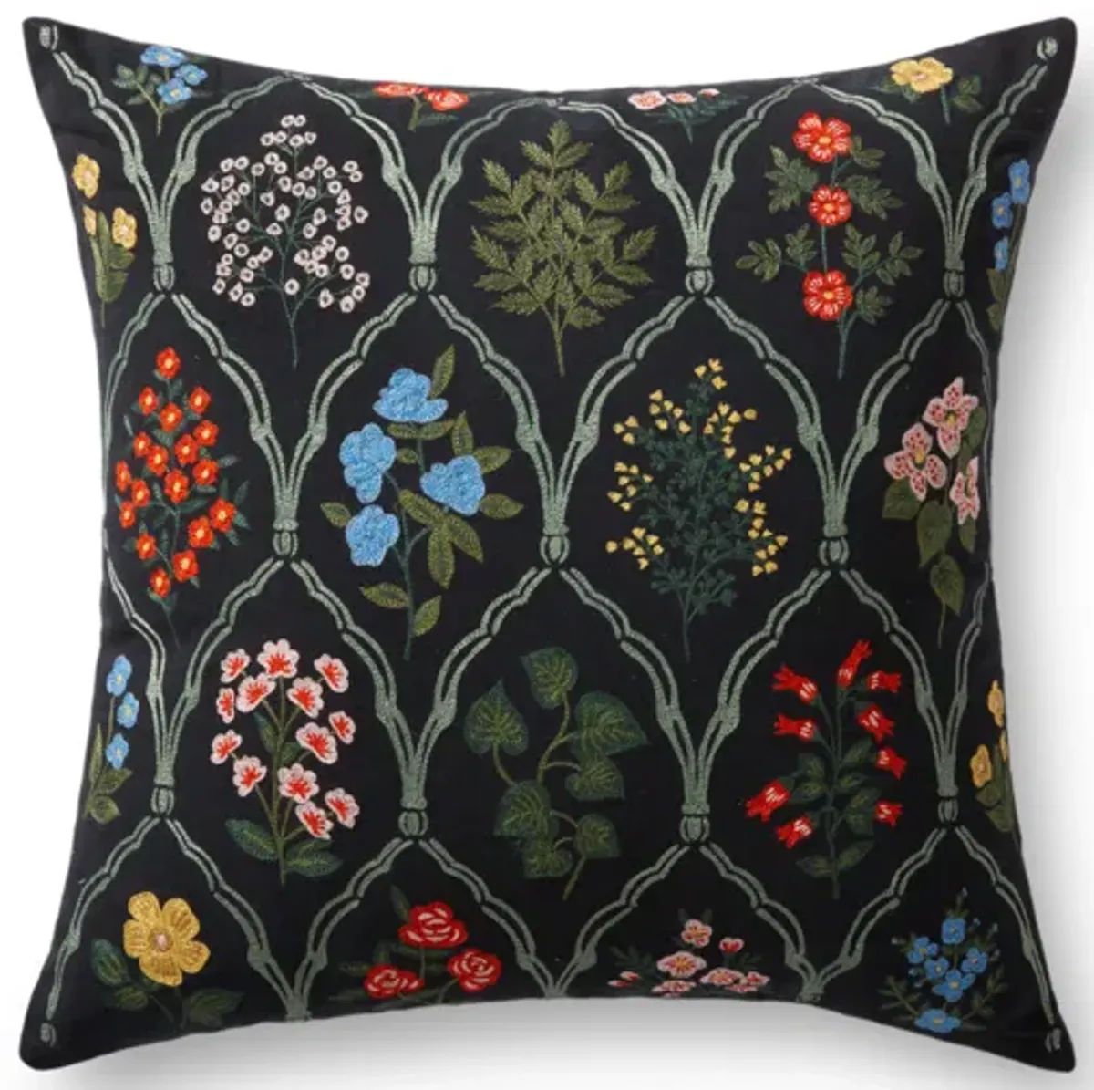 P6076 Black/Multi 18"x18" Polyester Pillow by Rifle Paper Co. × Loloi